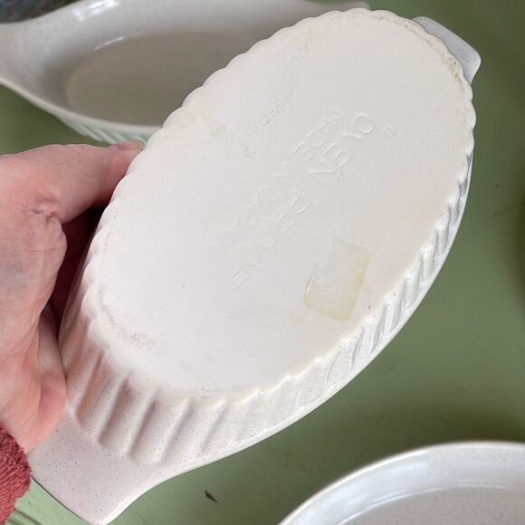 Oven proof made in Japan stoneware Au Gratin dish speckled set of 3. Midcentury - Picture 7 of 12